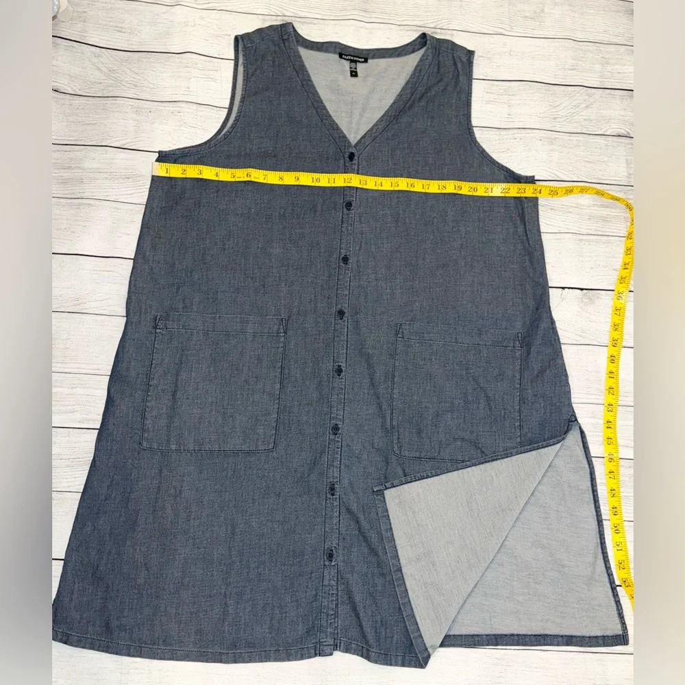 Eileen Fisher Twill Denim V Neck Long Tunic Top and Pants Set - Picture 7 of 14